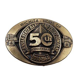 Wichita Kansas Belt Buckle KS State Bank 50 Years 1984 Vintage Banking